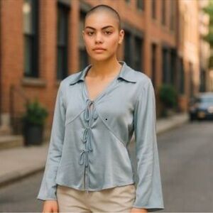 A New Day Blue Satin Tie-Front Blouse